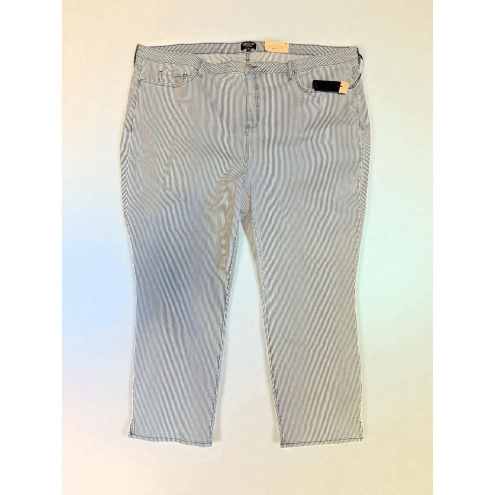NYDJ Women's Curves‎ 360 Slim Straight Ankle Jeans Blue Pin Stripe Size 28 NWT